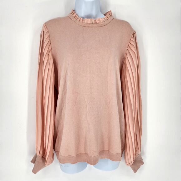 Adrianna Papell Blush Ruffle Neck Pleated Sleeve Sweater Women’s Size Large - Picture 2 of 9
